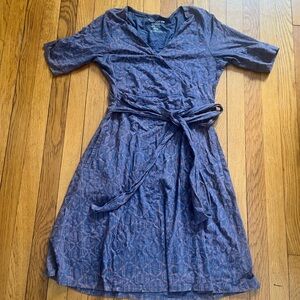 Toad&Co Navy and Orange Midi Wrap Dress with pockets